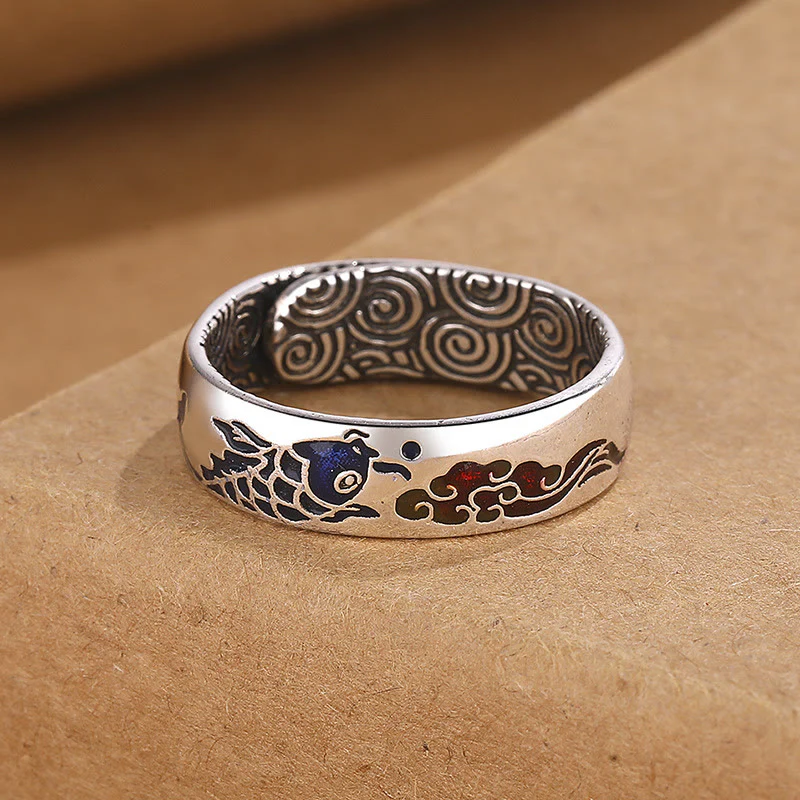 Anello Buddha Stones, pesce Koi, nuvola di buon auspicio, fortuna e ricchezza - Image 2