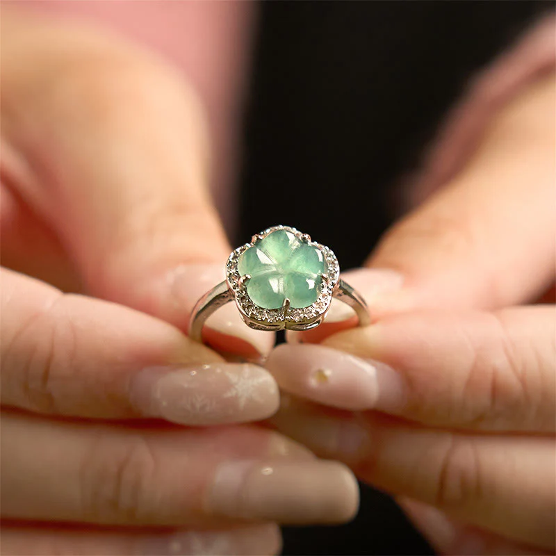 Anello con fiore in lega di giada Buddha Stones - Image 4