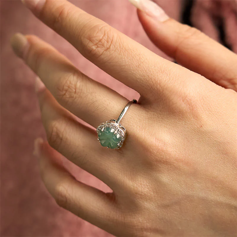 Anello con fiore in lega di giada Buddha Stones - Image 6