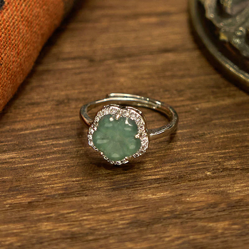 Anello con fiore in lega di giada Buddha Stones - Image 7