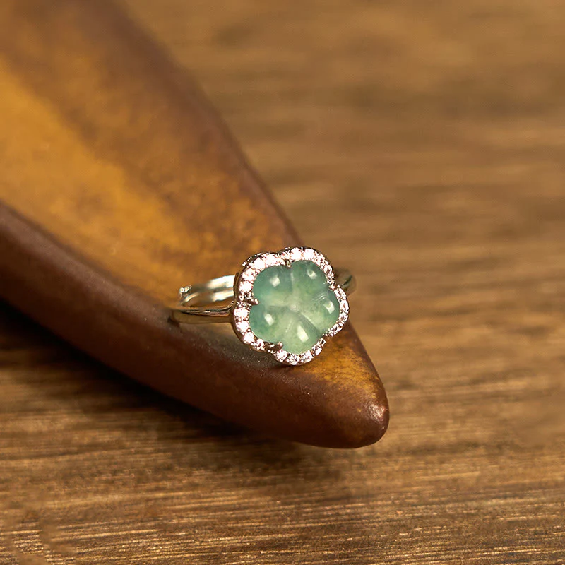 Anello con fiore in lega di giada Buddha Stones - Image 8