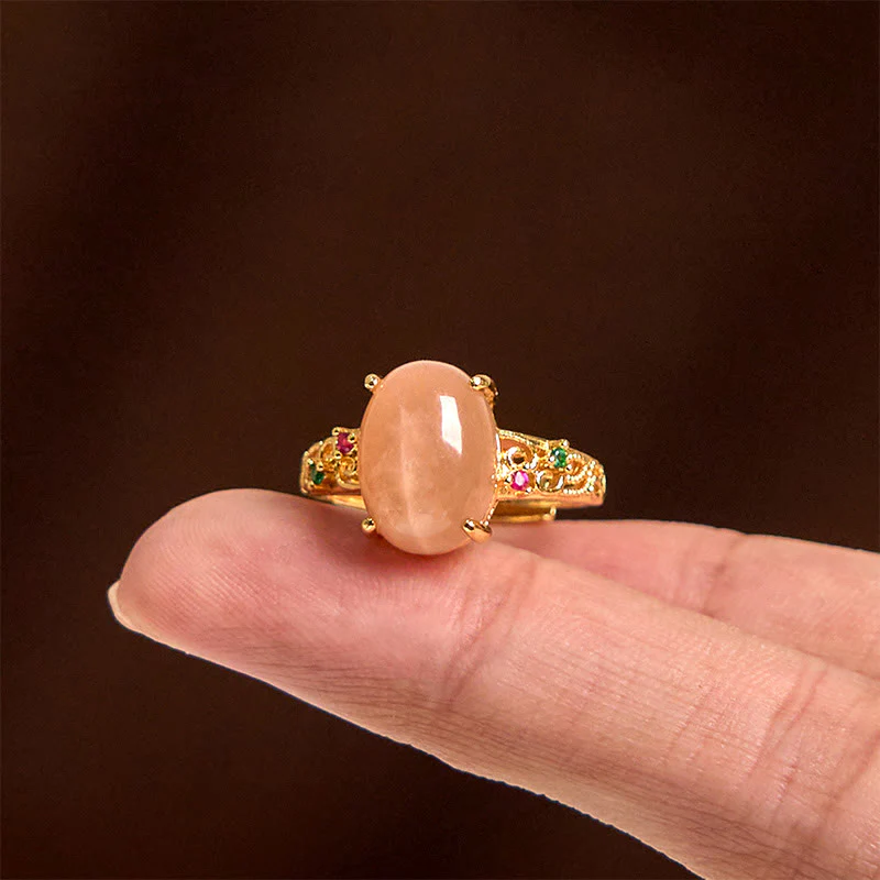 Anello della felicità regolabile con motivo a vite cava Buddha Stones e pietra di luna color pesca - Image 4