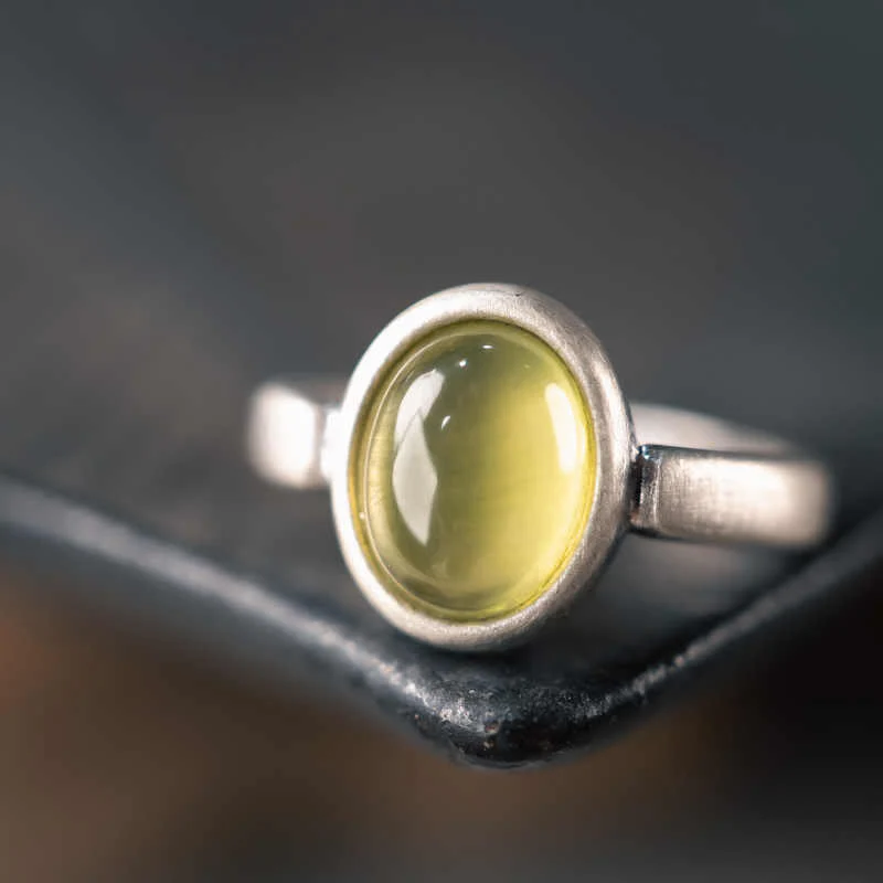 Anello della felicità regolabile in argento sterling 925 con citrino prehnite naturale Buddha Stones