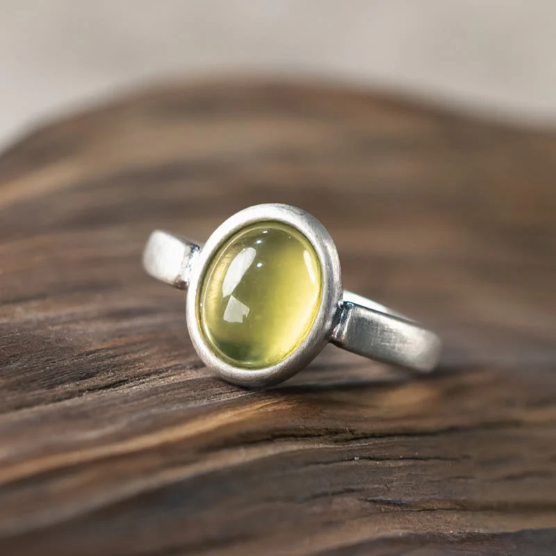 Anello della felicità regolabile in argento sterling 925 con citrino prehnite naturale Buddha Stones - Image 2
