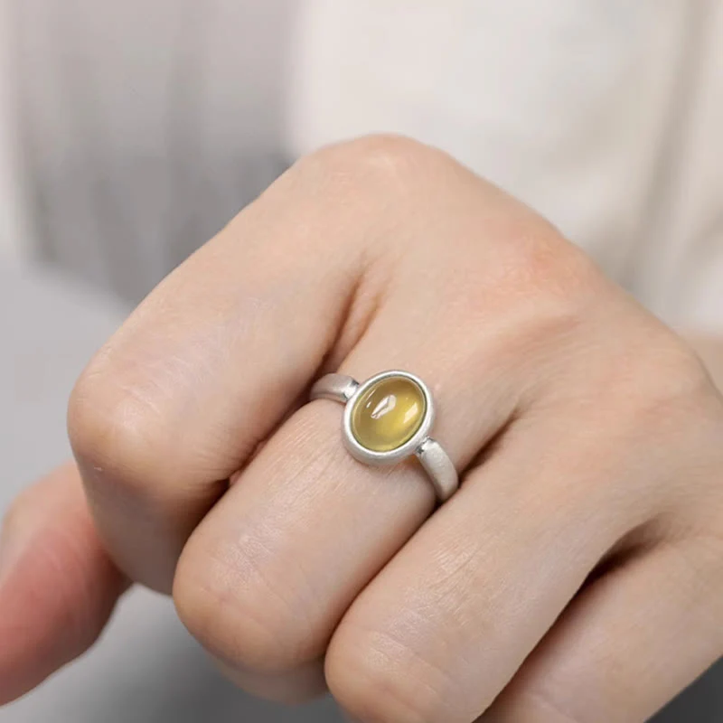 Anello della felicità regolabile in argento sterling 925 con citrino prehnite naturale Buddha Stones - Image 3