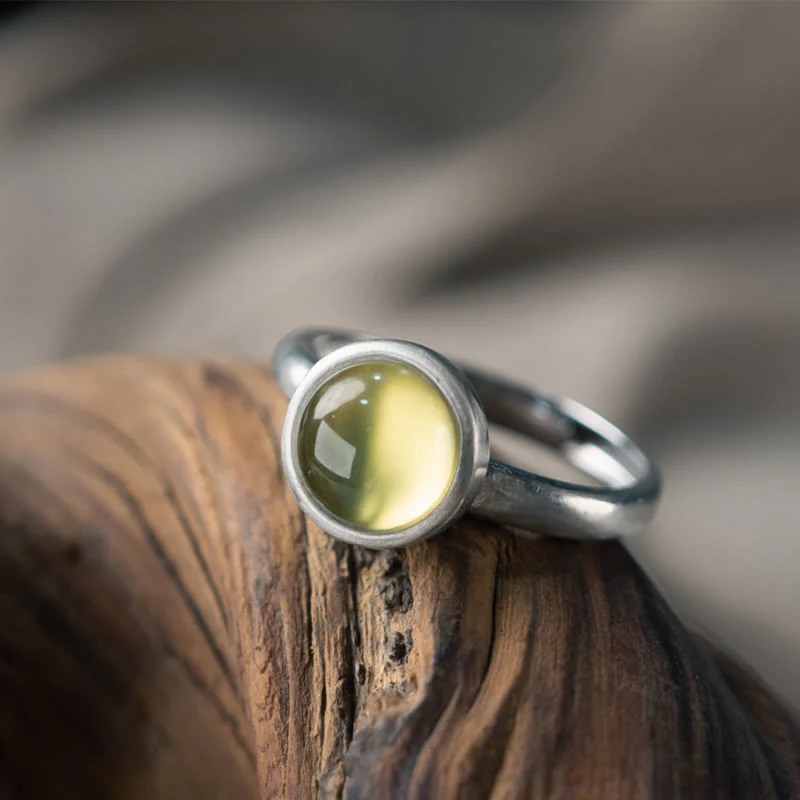 Anello della felicità regolabile in argento sterling 925 con citrino prehnite naturale Buddha Stones - Image 4