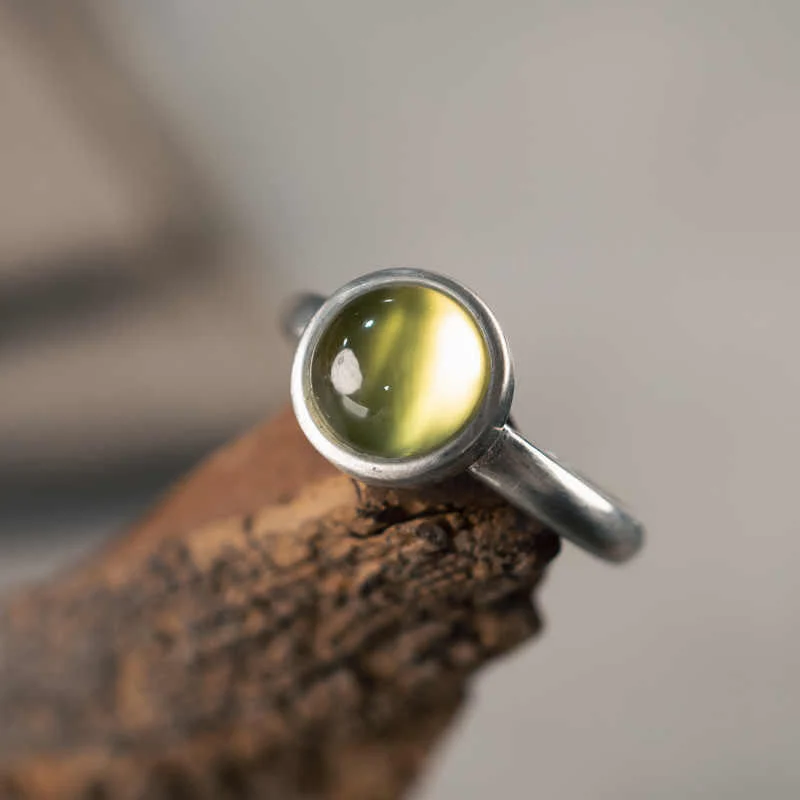 Anello della felicità regolabile in argento sterling 925 con citrino prehnite naturale Buddha Stones - Image 5