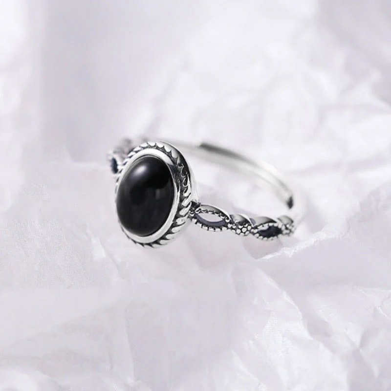 Anello della fortuna in onice nero in argento sterling 925 Buddha Stones - Image 4