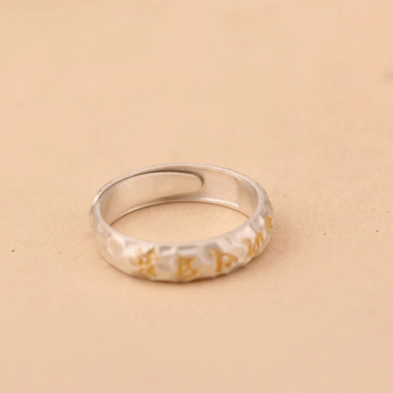 Anello della ricchezza in argento placcato rame con motivo a martello Buddha Stones Om Mani Padme Hum - Image 17