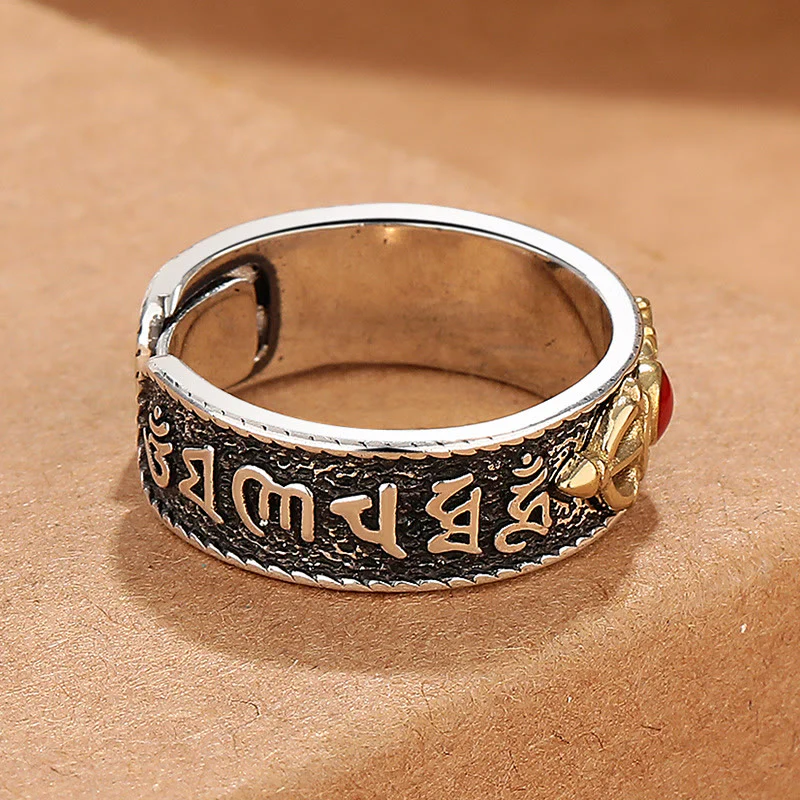 Anello della saggezza tibetano Buddha Stones Om Mani Padme Hum in agata rossa Dorje Vajra - Image 3
