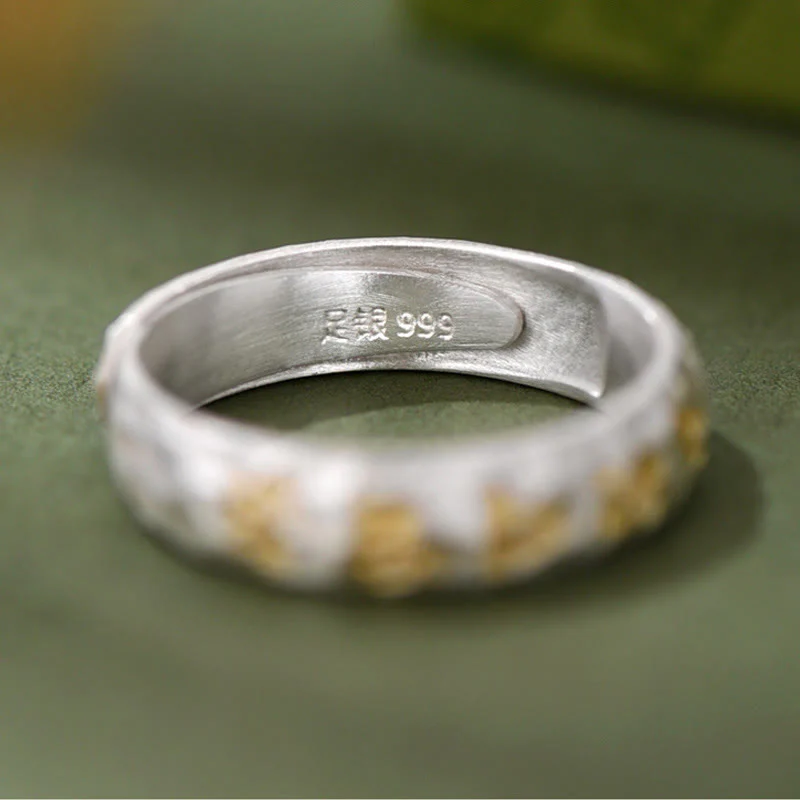 Anello dell'equilibrio Om Mani Padme Hum con motivo a martello in argento sterling 999 Buddha Stones - Image 9