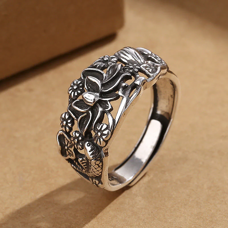Anello dell'illuminazione con simbolo di loto e pesce koi Buddha Stones