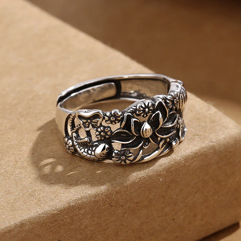 Anello dell'illuminazione con simbolo di loto e pesce koi Buddha Stones - Image 2