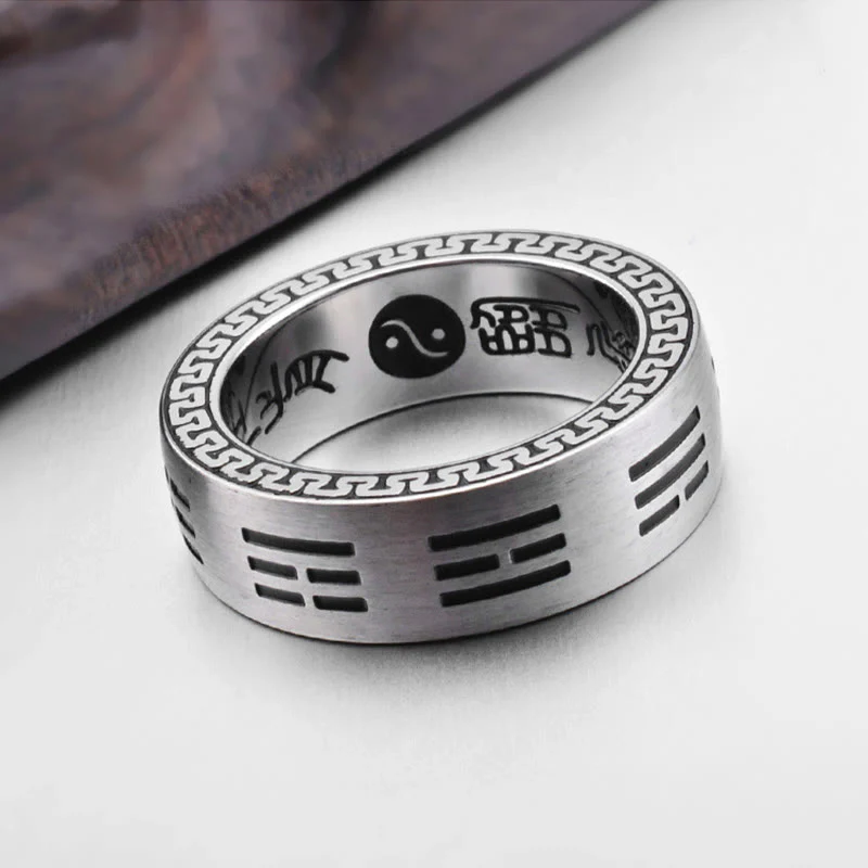 Anello di armonia in acciaio al titanio con mantra taoista a nove caratteri, Bagua, Yin e Yang , Buddha Stones - Image 10