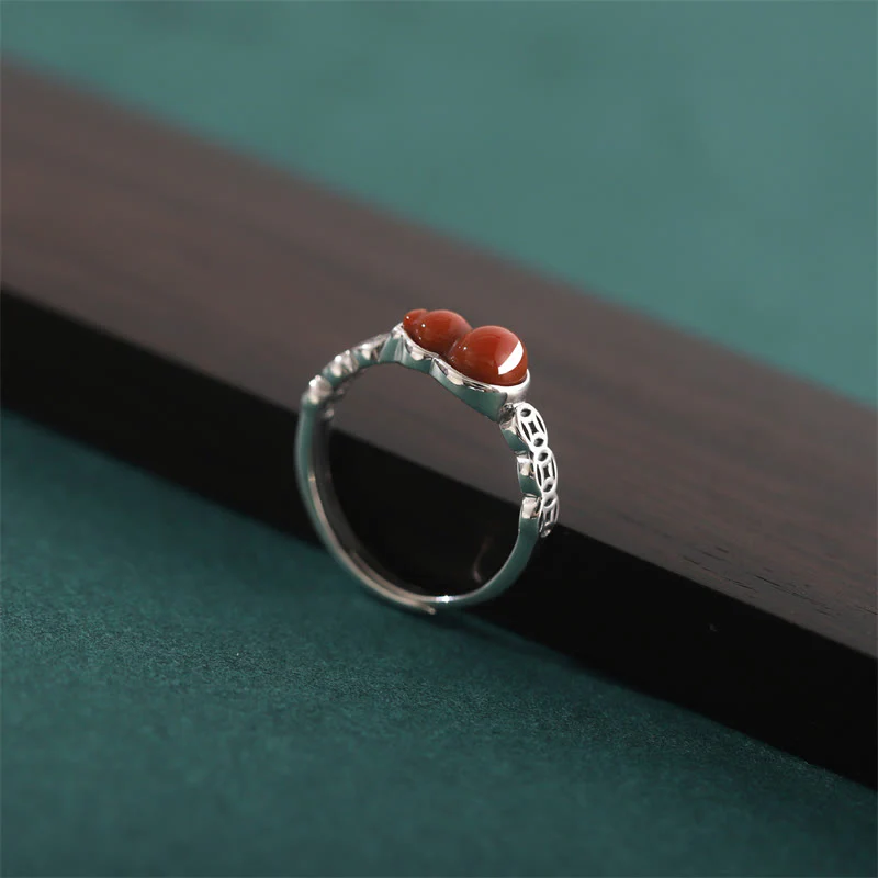 Anello di autoaccettazione con moneta di rame e zucca in argento sterling 925 con pietre Buddha Stones e agata rossa - Image 3