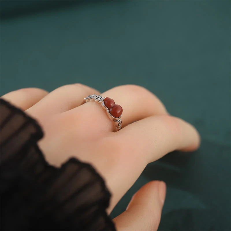 Anello di autoaccettazione con moneta di rame e zucca in argento sterling 925 con pietre Buddha Stones e agata rossa - Image 4