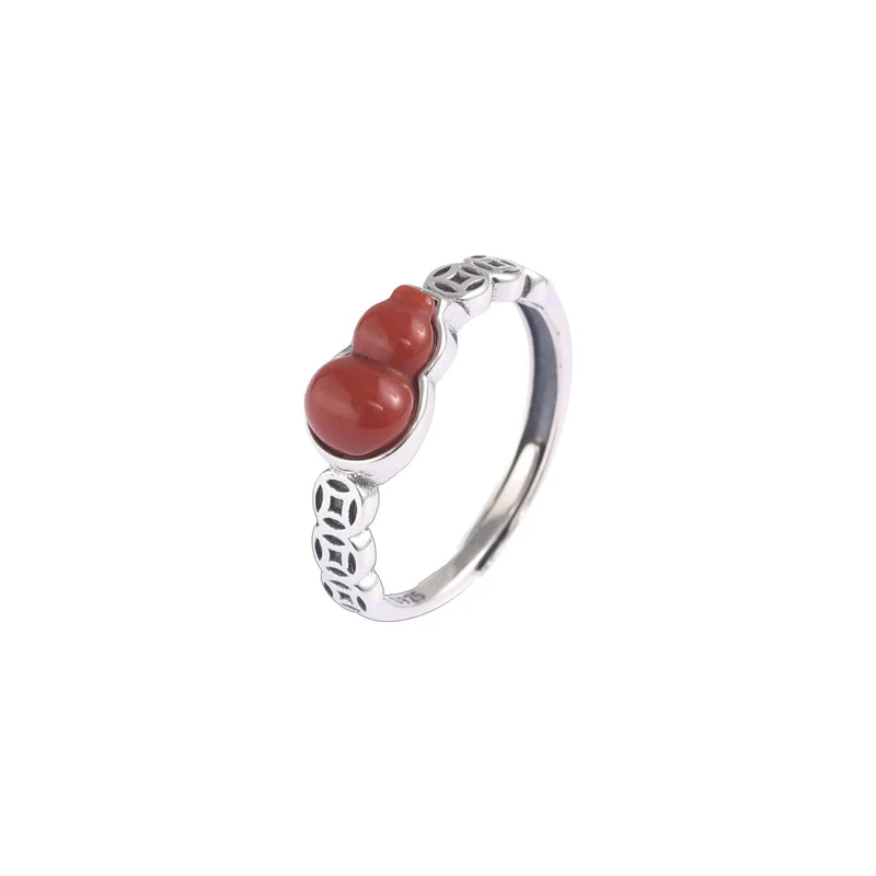 Anello di autoaccettazione con moneta di rame e zucca in argento sterling 925 con pietre Buddha Stones e agata rossa - Image 5