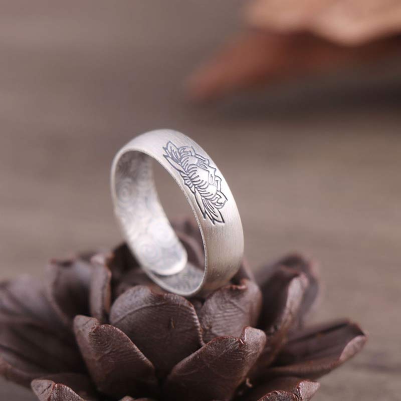 Anello di benedizione Buddha Stones 999 Sterling Silver Lotus Elephant Six True Words - Image 4
