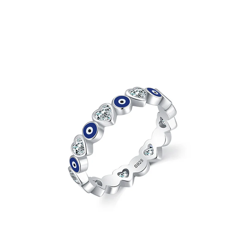 Anello di benedizione con zircone a forma di cuore con occhio malvagio in argento sterling 925 Buddha Stones - Image 5