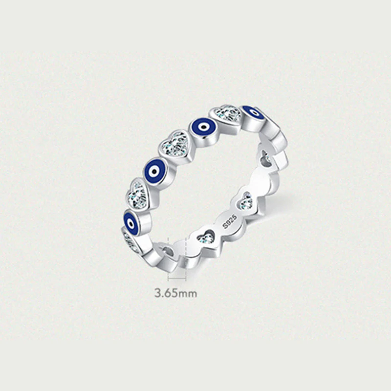 Anello di benedizione con zircone a forma di cuore con occhio malvagio in argento sterling 925 Buddha Stones - Image 6