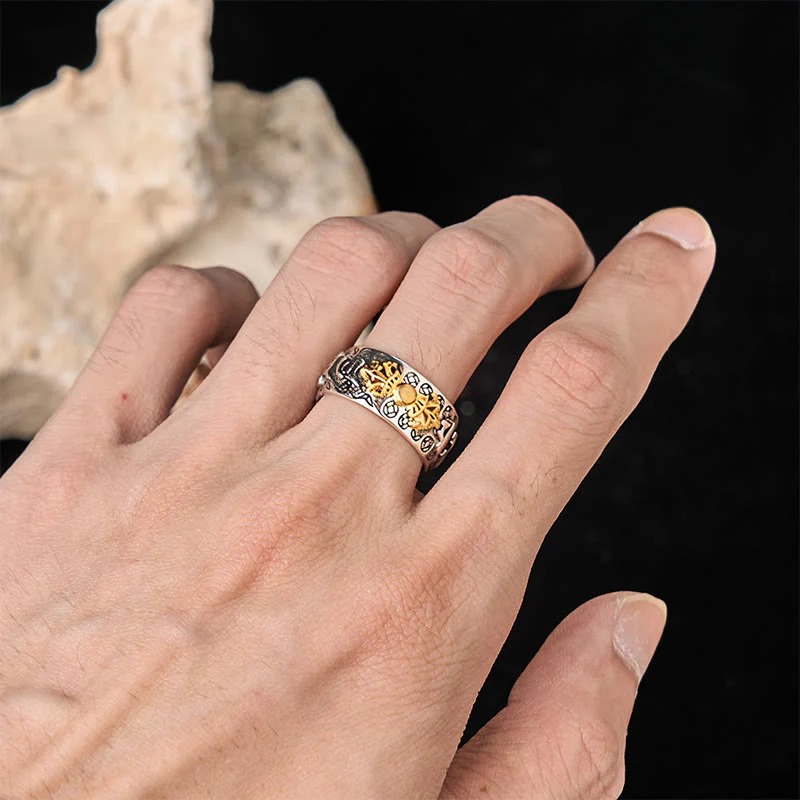Anello di bilanciamento in argento placcato rame con Buddha Stones vintage Om Mani Padme Hum Vajra - Image 11