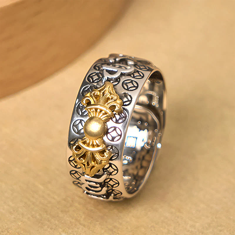 Anello di bilanciamento in argento placcato rame con Buddha Stones vintage Om Mani Padme Hum Vajra - Image 2