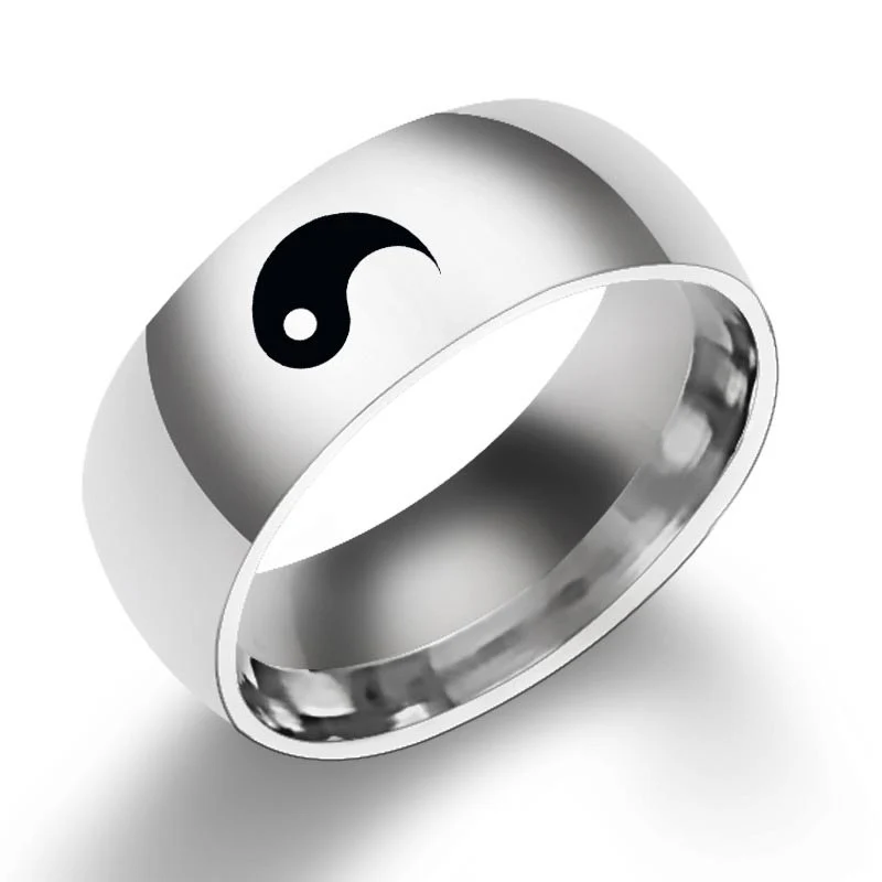 Anello di coppia in acciaio al titanio con equilibrio Yin Yang Buddha Stones - Image 3