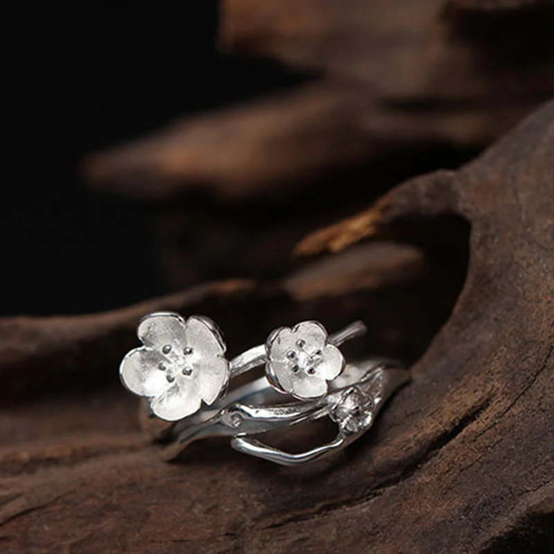 Anello di equilibrio Buddha Stones 925 Sterling Silver Plum Bossom - Image 10
