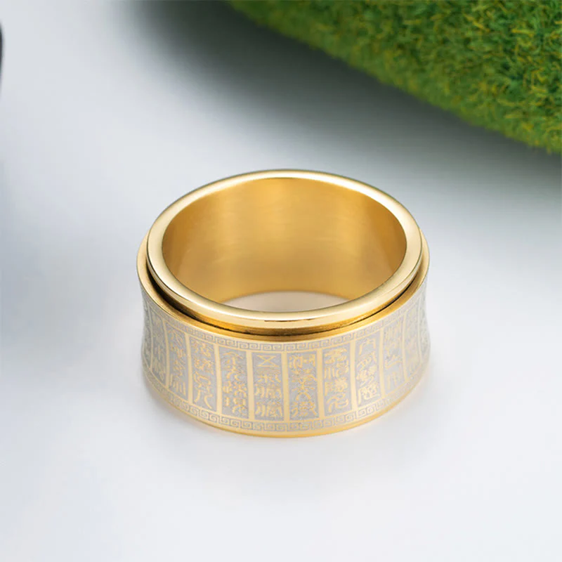 Anello di equilibrio girevole in acciaio al titanio con sigillo tibetano Buddha Stones mantra di luce dorata - Image 9