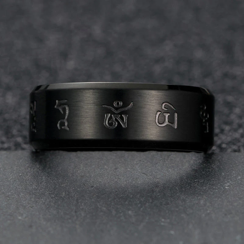 Anello di equilibrio in acciaio al titanio con mantra Jambhala nero Buddha Stones - Image 9