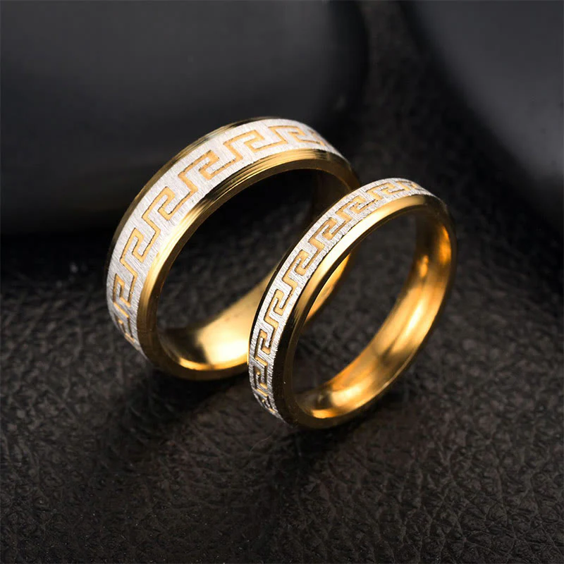 Anello di equilibrio in acciaio al titanio con motivo della Grande Muraglia tibetana Buddha Stones