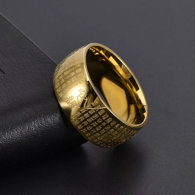 Anello di equilibrio in acciaio al titanio con sigillo tibetano del cuore Buddha Stones - Image 3