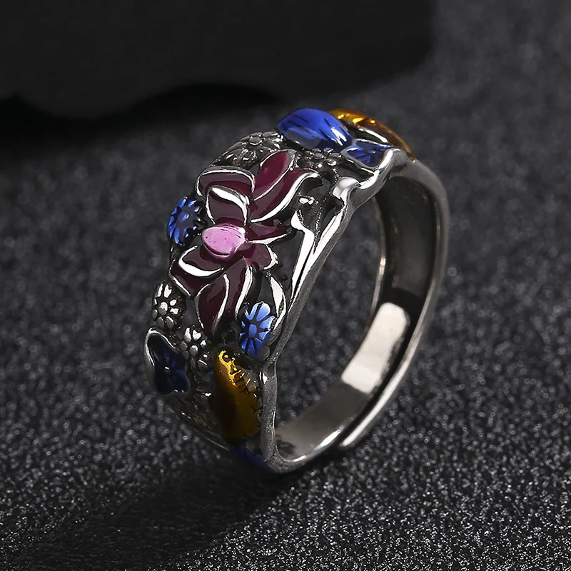 Anello di fortuna e ricchezza con Buddha Stones, pesce koi, fiore di loto e foglia. - Image 9