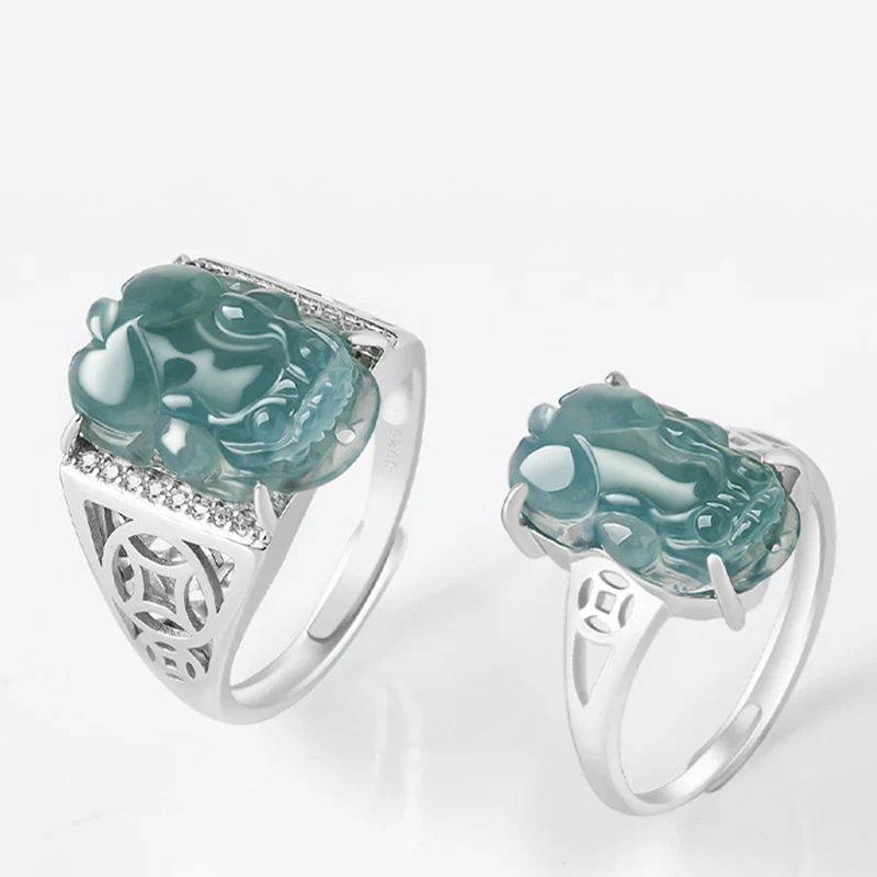 Anello di fortuna in argento sterling 925 Buddha Stones, Fengshui, ricchezza, prosperità, giada PiXiu - Image 2