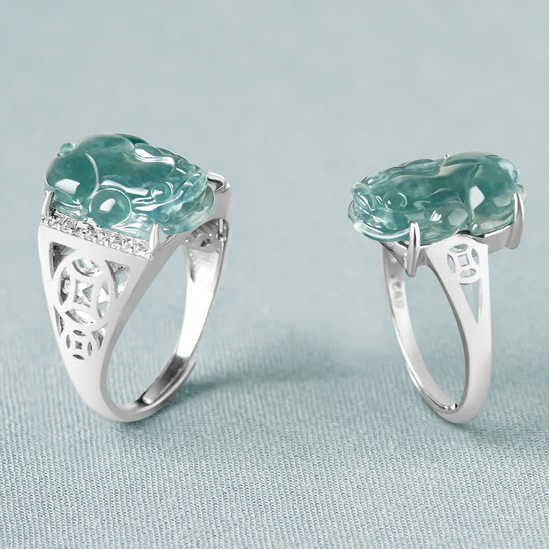 Anello di fortuna in argento sterling 925 Buddha Stones, Fengshui, ricchezza, prosperità, giada PiXiu - Image 3
