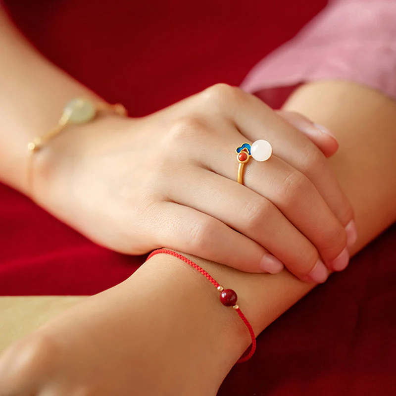 Anello di giada bianca con nuvola propizia e benedizione - Image 3