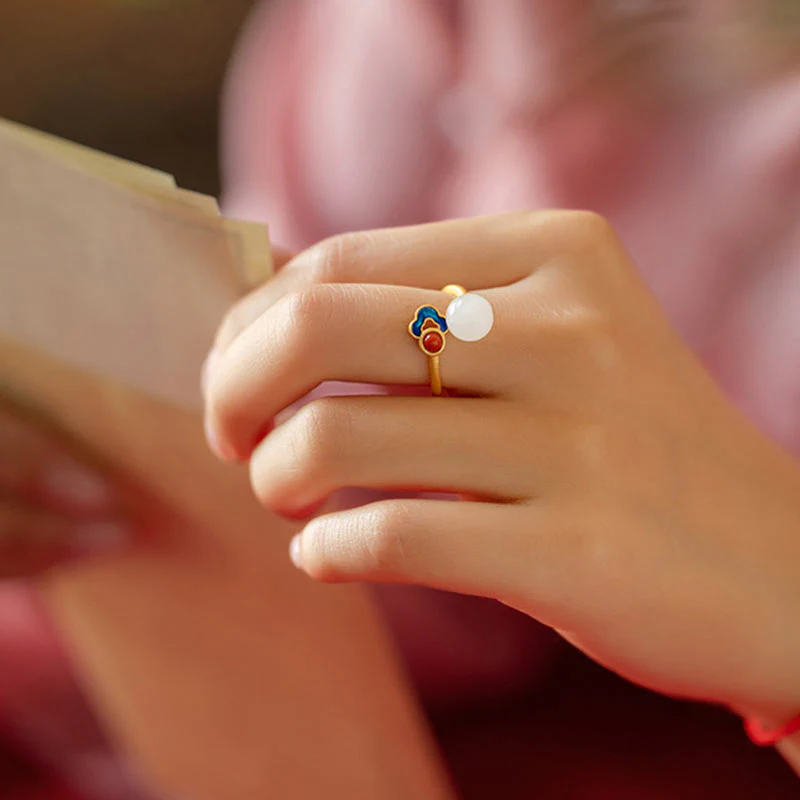 Anello di giada bianca con nuvola propizia e benedizione - Image 4