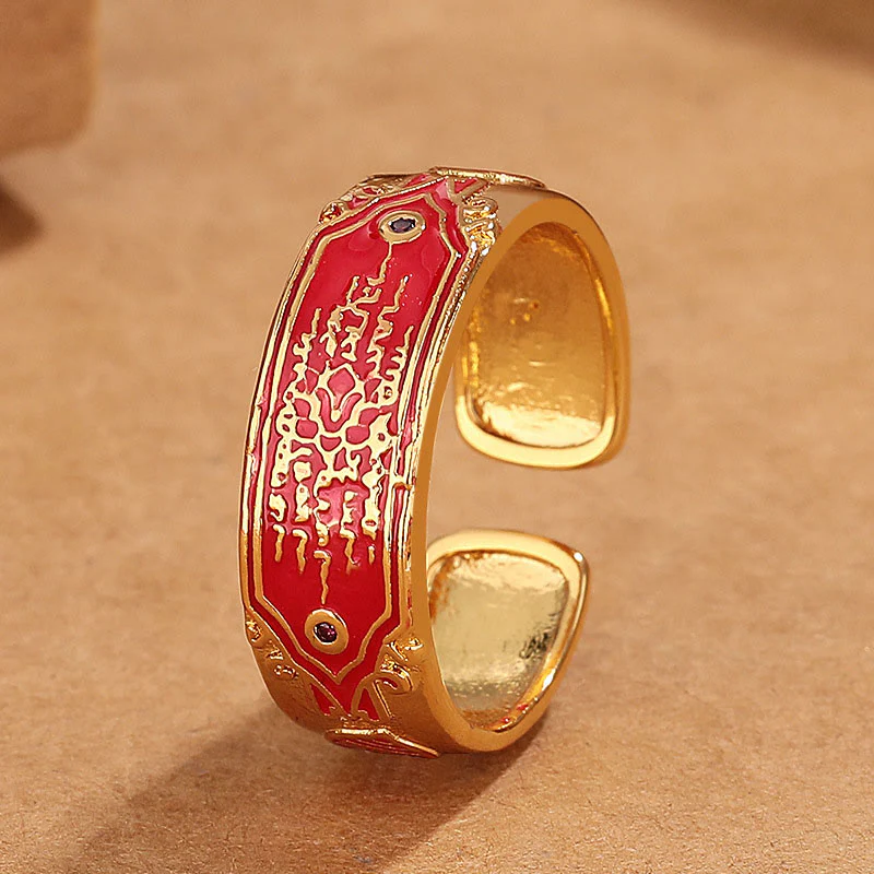 Anello di guarigione in rame con cinque scritture Buddha Stones