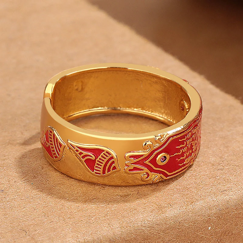 Anello di guarigione in rame con cinque scritture Buddha Stones - Image 2