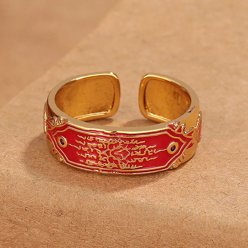 Anello di guarigione in rame con cinque scritture Buddha Stones - Image 3