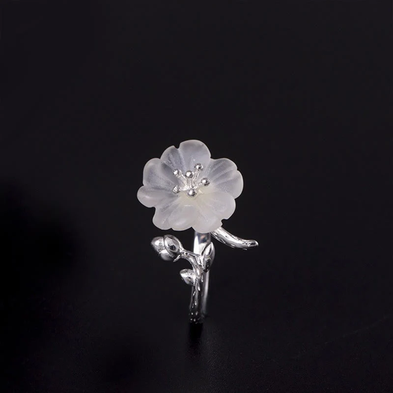 Anello di guarigione regolabile in argento sterling 925 con fiore di cristallo bianco naturale Buddha Stones - Image 2