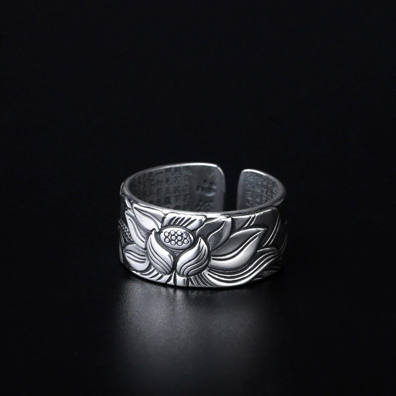 Anello di illuminazione in rame bianco con loto tibetano Buddha Stones - Image 3