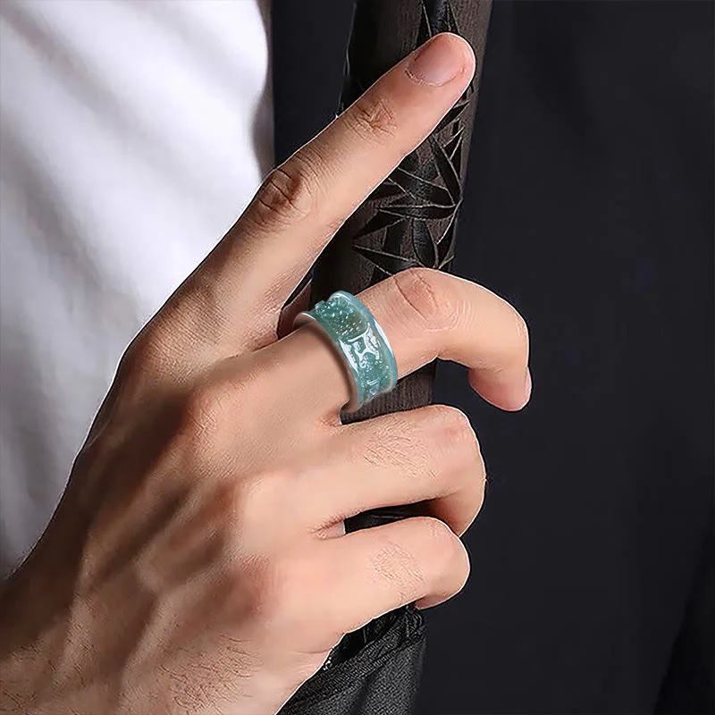 Anello di prosperità intagliato con Buddha Stones in giada naturale Om Mani Padme Hum - Image 4