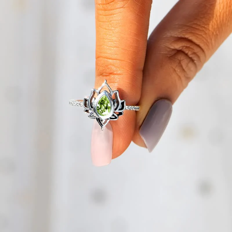 Anello di protezione con benedizione in zircone e loto in argento sterling Buddha Stones - Image 11