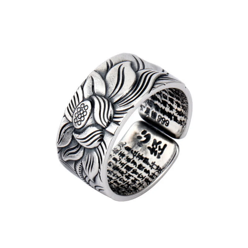 Anello di protezione del sutra del cuore con simbolo del loto in argento sterling 999 Buddha Stones - Image 10