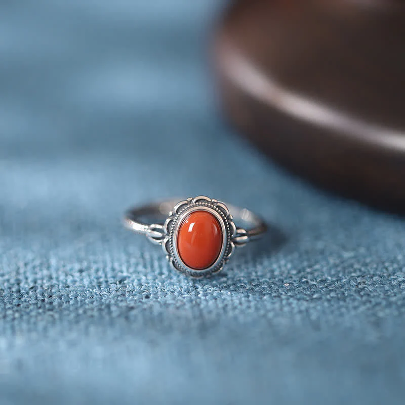 Anello di protezione in argento sterling 925 con agata rossa turchese tibetana - Image 12