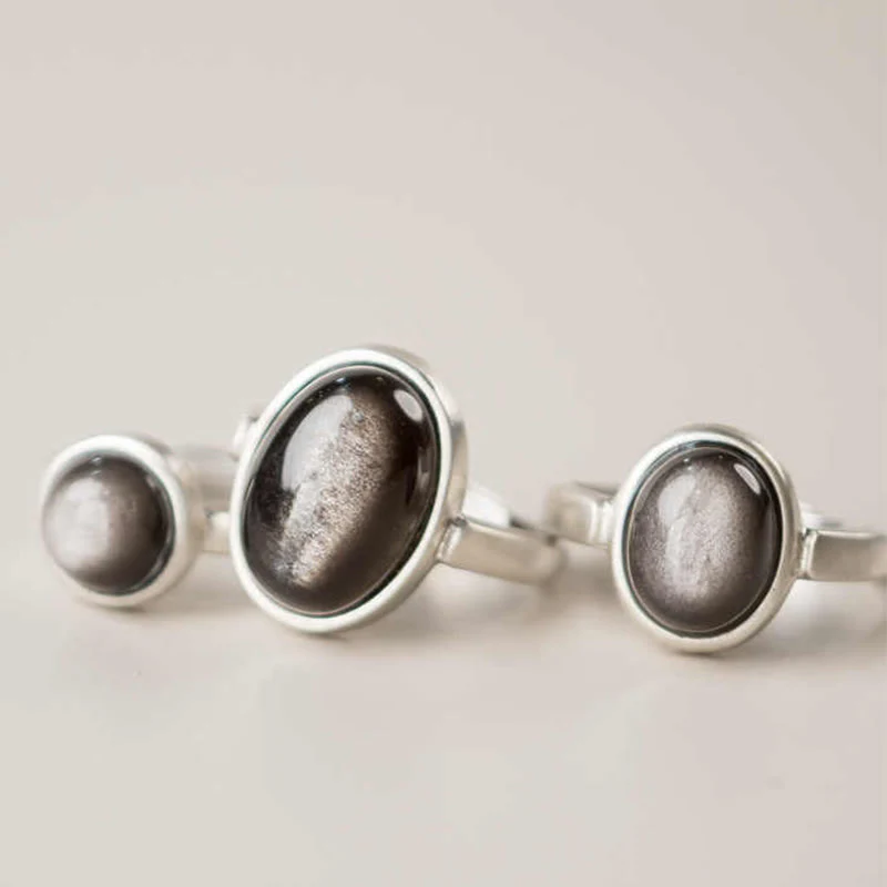 Anello di protezione regolabile in argento sterling 925 con Buddha Stones e ossidiana lucida naturale - Image 13