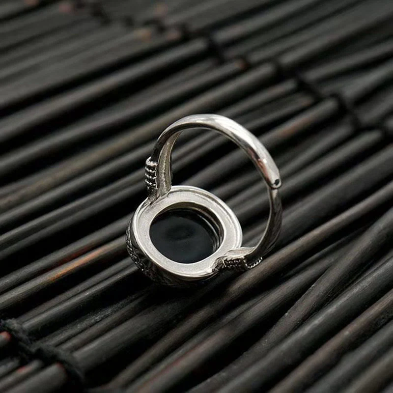 Anello di protezione regolabile in onice nero naturale Buddha Stones - Image 10