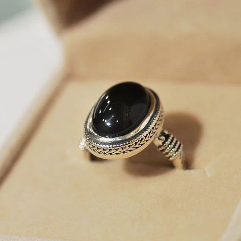 Anello di protezione regolabile in onice nero naturale Buddha Stones - Image 8
