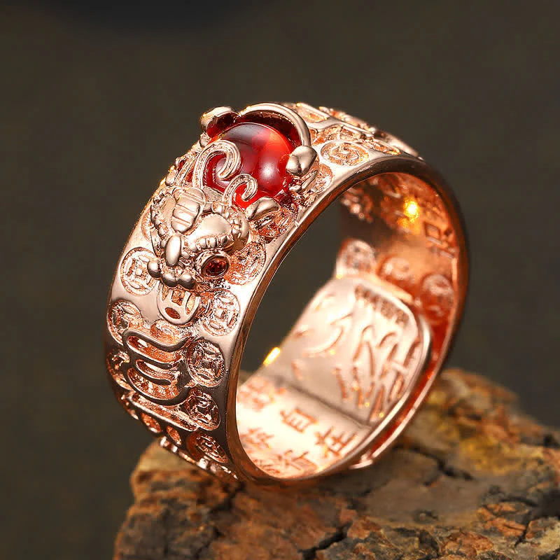 Anello di ricchezza del Sutra del cuore di granato rosso PiXiu FengShui Buddha Stones - Image 3